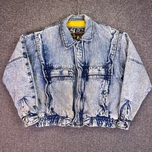 Urban Equipment Denim Bomber Jacket Mens XL Acid Wash‎ VTG 90s Quilted Insulated